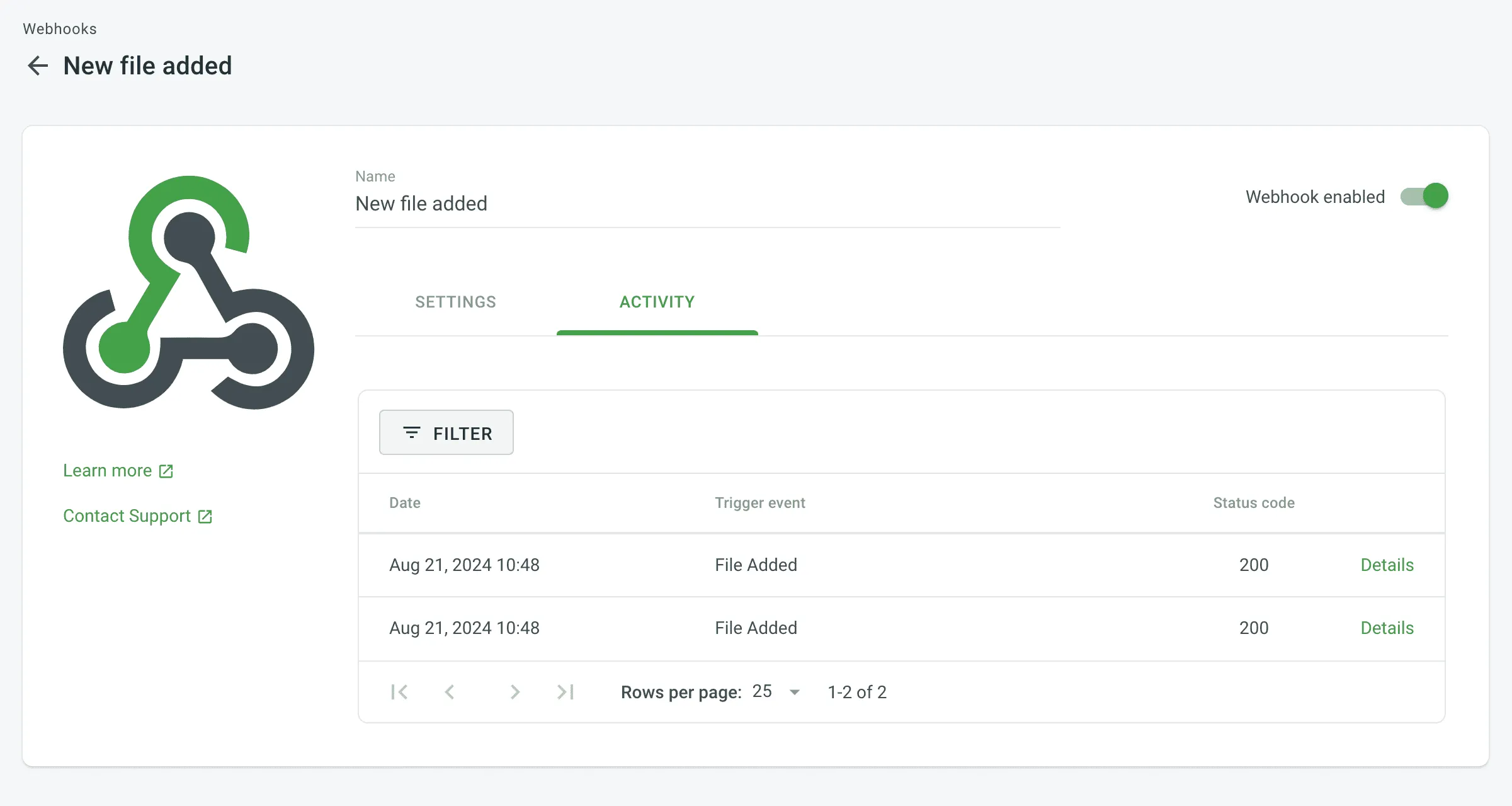 Webhook-Aktivitäten